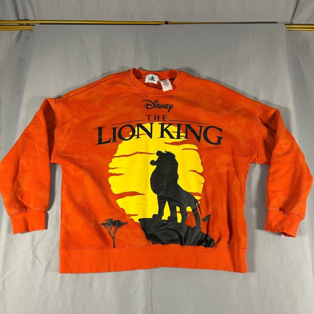 Disney The Lion King Crewneck Mens Small Simba Orange Graphic Sweatshirt